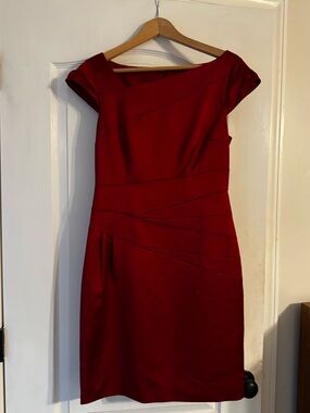 Chequer Red Satin Sheath Cocktail Dress Sz 8